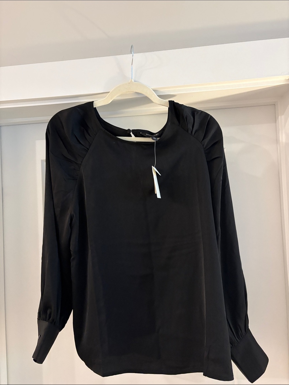 Banana Republic Black Long-Sleeve Pleated-Shoulder Blouse